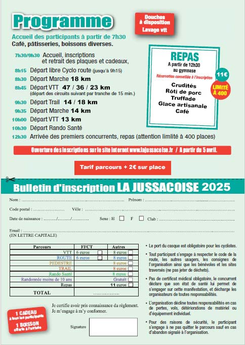 Tarif parcours 2€ en plus sur place le 1 juin